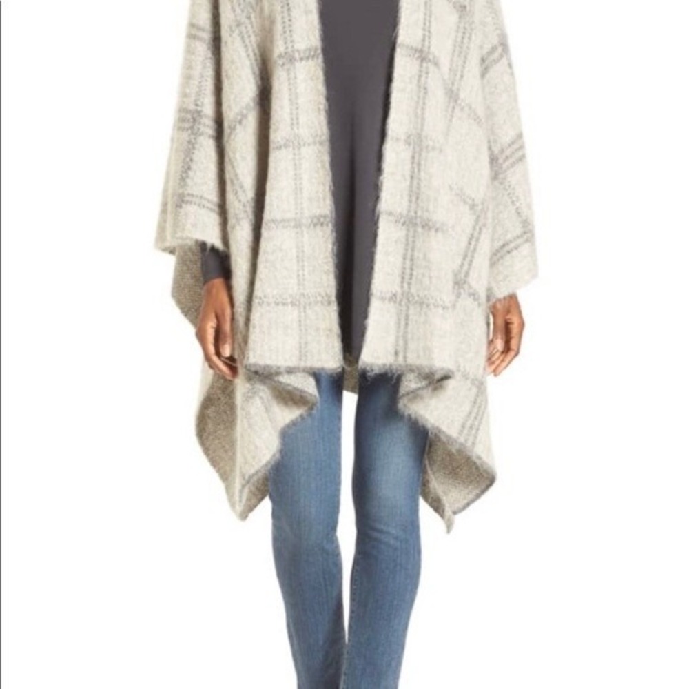 Eileen Fisher Brushed‎ Plaid Mohair Alpaca Blend Open Front Poncho Cape Shrug - Picture 10 of 10